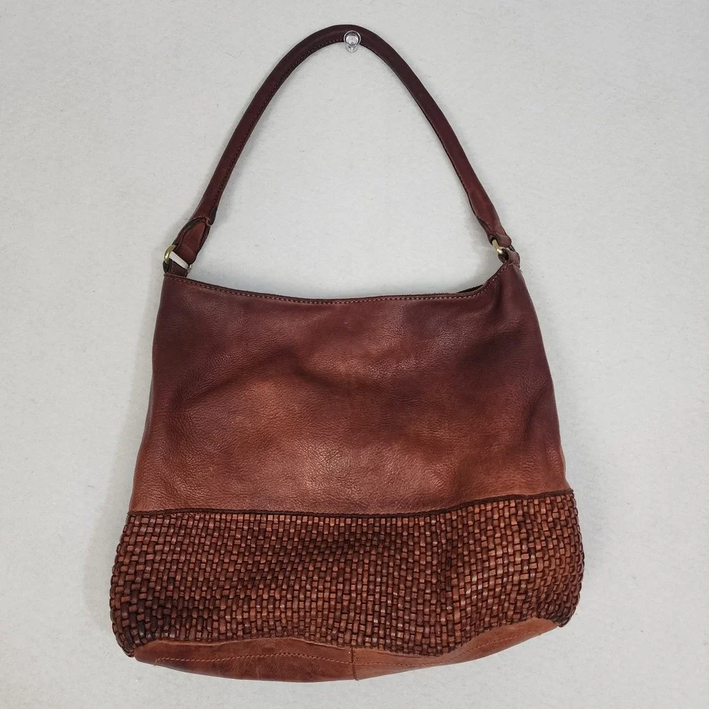 Marta Ponti Portugal Hobo Bag Womens Brown Woven Leather Top Handle Shoulder Bag